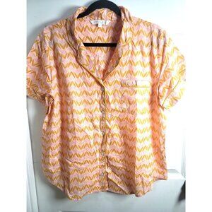 Shiraleah Womens Short Sleeve Pajama Top Pink & Yellow Geometric Print Cotton Bu